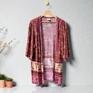 Knox Rose Pink Floral Bohemian Kimono M L